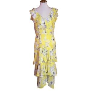 Yellow floral layered ruffles maxi dress